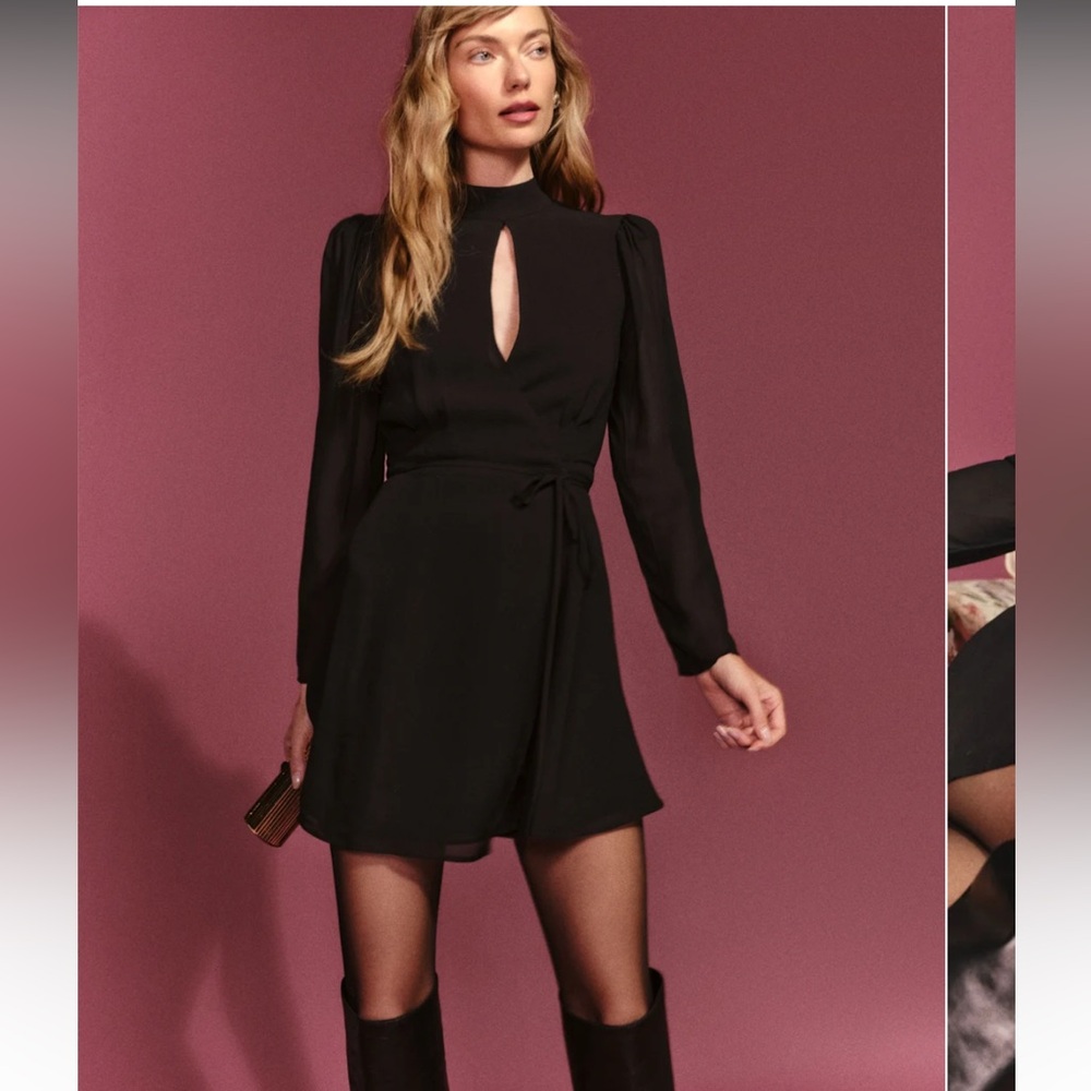 Reformation Black Long-Sleeve Dress